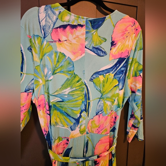 Tropical Leaf Faux Wrap Dress, Plus Size 16 - Picture 9 of 15